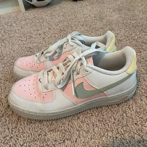 Nike Big Kids Air Force 1 Sneakers in Pink, Yellow, and Gray
